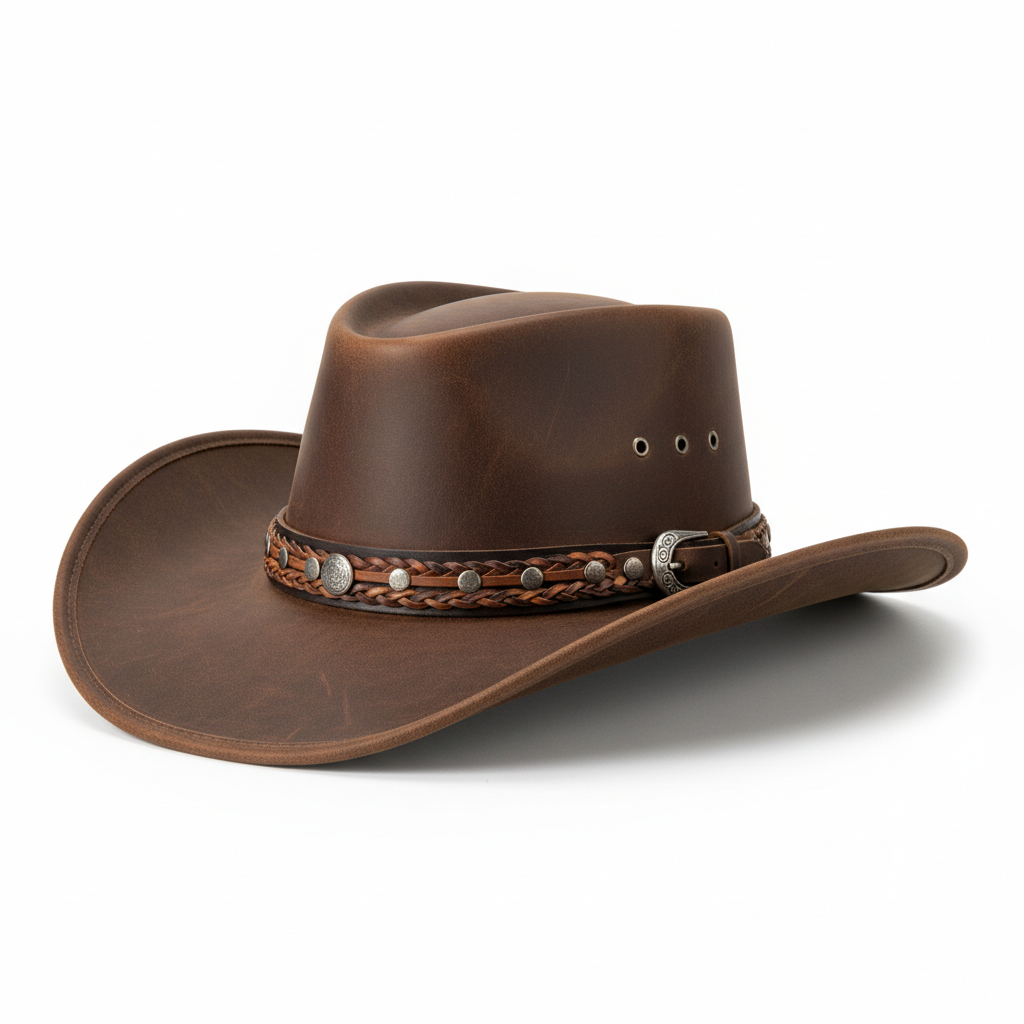 Classic Brown Leather Cowboy Hat