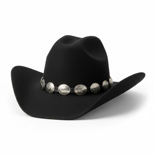 Black Felt Cowboy Hat with Silver Concho Band
